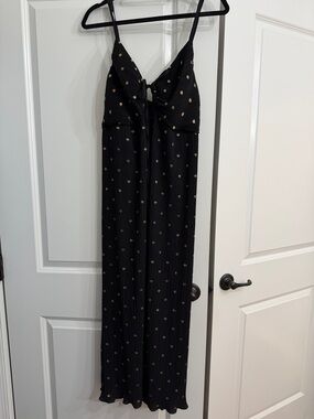 Never Fully Dressed Black Maxi Dress with Gold Dot Print